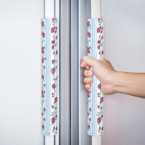 Image of Pardick Refrigerator Door Handle Covers Set of 2, Romantic Flower Fridge Handle Cover Washable Fridge Dishwasher Oven Door Decor Protector Handle Cover, Keep Your Kitchen Appliance Clean