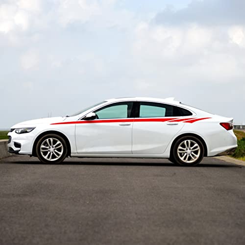 Ramuel Sports Racing Stripe Stickers Car Body Door Side Stripe Graphic Vinyl Decals Waistline Decal Long Stripes Vinyl Sticker For Cars Suv Sedan Vehicles Universal (2Pcs Red） #TOP5