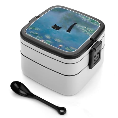 ランチボックス 2段 猫柄 弁当箱 おべんとう箱 寿司ボックス ピクニックボックス 弁当ケース 食器付き 大容量 漏れ防止 携帯便利 軽量 オフィス キャンプ 通勤 通学 1000ml