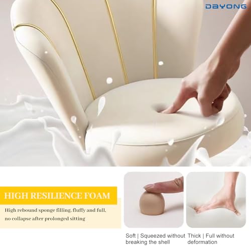 DAYONG Makeup Vanity Chair with Wheels, Adjustable Modern Velvet Accent Chairs, Comfy Home Office Desk Chairs, Swivel Vanity Chairs for Bedroom Living Room (White)