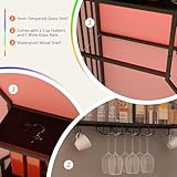 YOURLITE 3-Tier Bar Shelves, Wall Mounted Wine Rack with LED Lighting, Wall Bar with Wine Display Stand, Bar Shelf with Glass Holder for Living Room Kitchen Coffee Wine Bar, 80×20×100, Black - Image 5