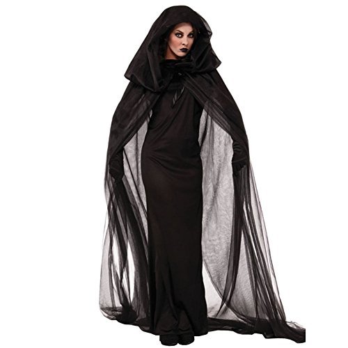 Xinlong Costume da halloween da donna da vampiro, costume da vampiro, costume da strega con mantello, guanti, cosplay, abito nero, M-2XL