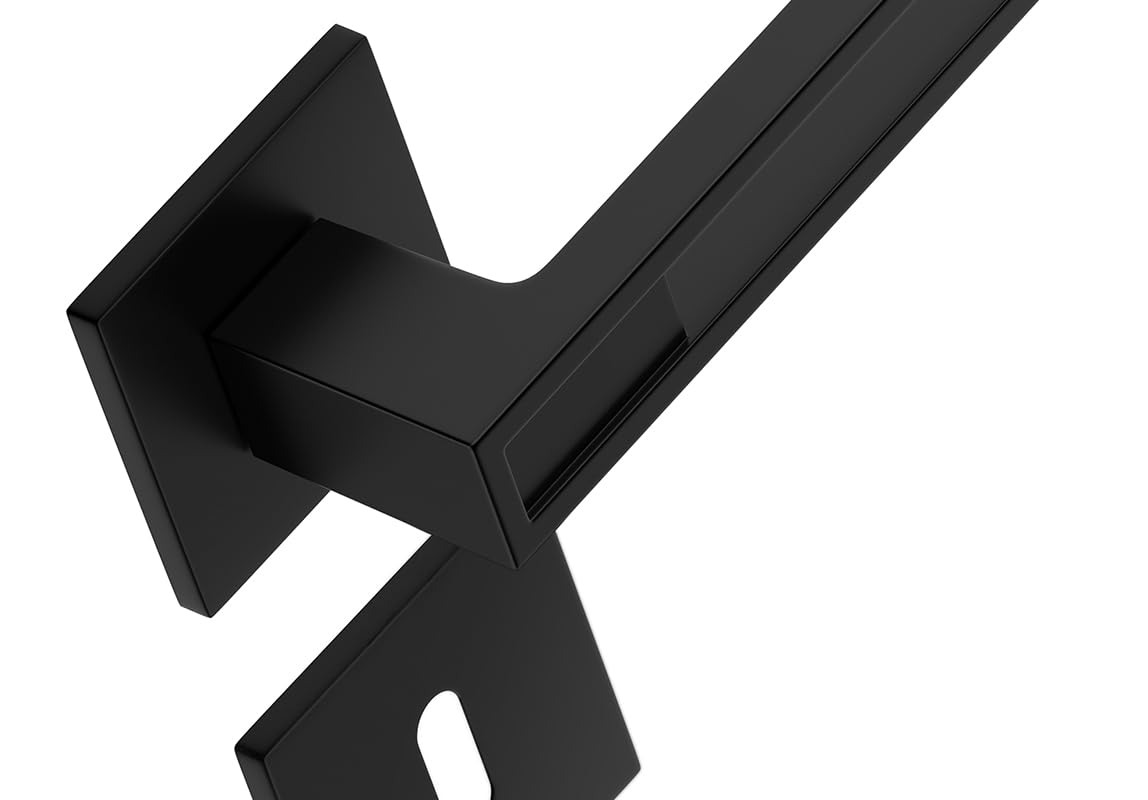 ERGO line Design moderne, poignée de porte noire TOMMY, pour portes d'intérieur à clé, la silhouette ultra-fine, poignée carrée noire mate, garnitures de porte, poignée