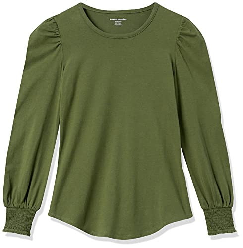 Image of Amazon Essentials Women's Long-Sleeve Crewneck Smocked Cuff T-Shirt