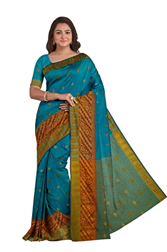 Image of Pothys Women's Blue Art Raw Silk Saree With Blouse Piece (B7222 Blue)