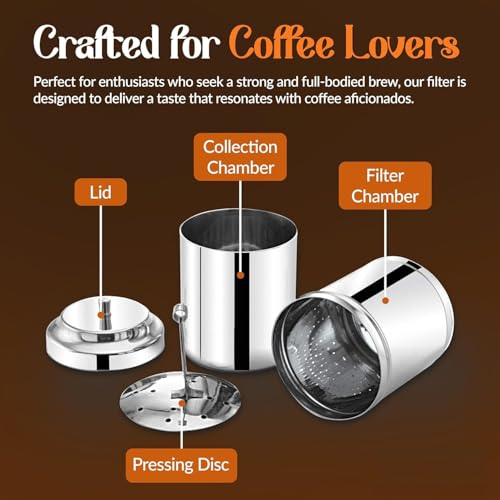 Image of Traditional Stainless Steel South Indian filter coffee maker steel (200ml Drip Decoction) | Medium, Size 2 (Medium, Size 2)