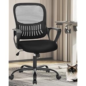 SMUG Home Office Computer Gaming Desk Chair, Ergonomic Mid-Back Mesh Rolling Work Swivel Task Chairs with Wheels, Comfortable Lumbar Support, Comfy Arms for Bedroom, Study, Student, Adults, Black