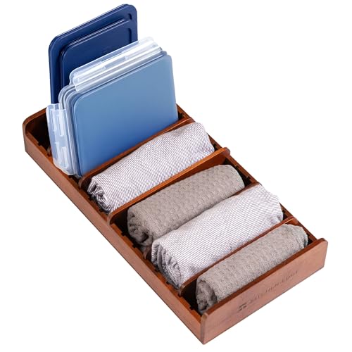 KitchenEdge Acacia Kitchen Towel and Storage Organizer, Perfect for Drawers,