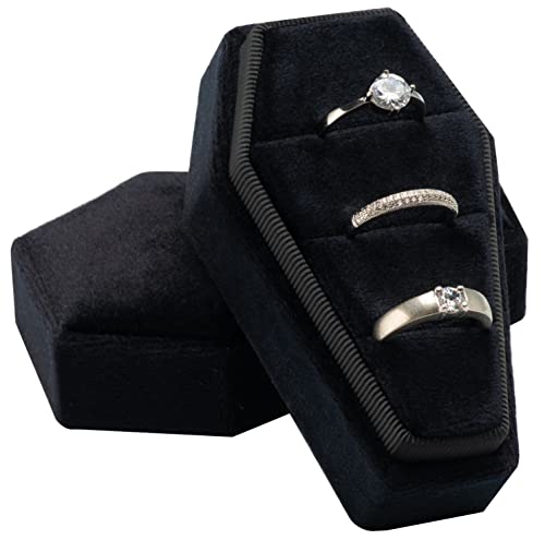 Giftop Boîte à bagues en velours avec 3 emplacements pour cérémonie de mariage gothique, organisateur de bijoux gothique (noir)
