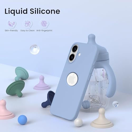 Image of Elzzi Microfiber Logo Cover Compatible for iPhone 16 Plus Case Liquid Silicone Cases Full Body 4 Layer Protective Covers Shockproof Back Cover (Azure)