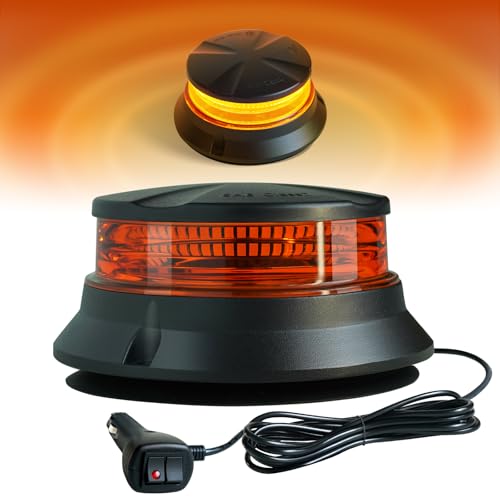 PARTSIBY Magnetic Beacon Light, 48 LED Amber Magnetic Strobe Light with Screw Mounting, 12V-24V Safety Emergency Hazard Rotating Flashing Warning Lights for Truck, Van, Tractor IP67 Waterproof