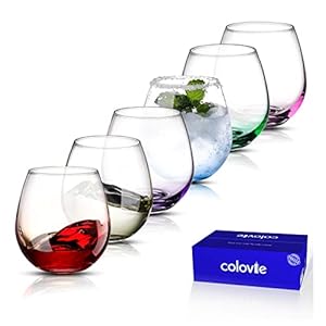Coloviestemlesswineglassessetof6largecoloredwineglassesshortwineglasssetforredwinewhitewinenostemmargaritaglasses15oz Urban Country Home Decor Colovie stemless wine glasses set of 6 large colored wine glasses short wine glass set for red wine white wine no stem margarita glasses 15 oz urban country home decor