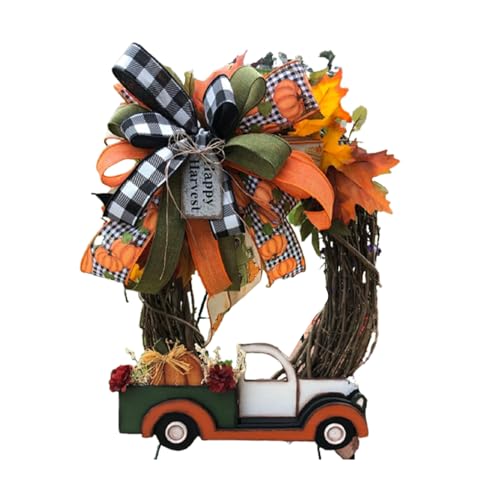 Zheararm Vintage Pumpkin Truck Wreath, Front Door Farmhouse Decor Fall