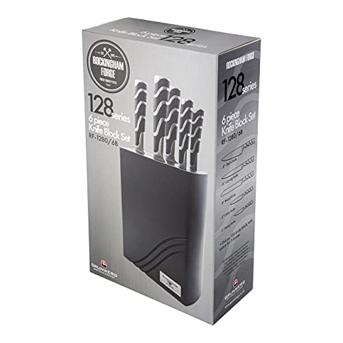 Rockingham Forge 128 Series 6-Piece Kitchen Knife Block Set, Includes 5 Knife Set with Knife Holder Block Stainless Steel Blades, Black Handles, RF-1280/6B - Image 6