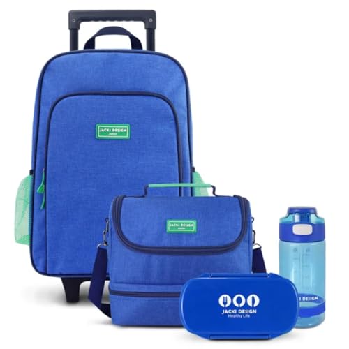 Kit Mochila Rodinha Jacki Design Júnior + Lancheira 4 Peças (Azul)