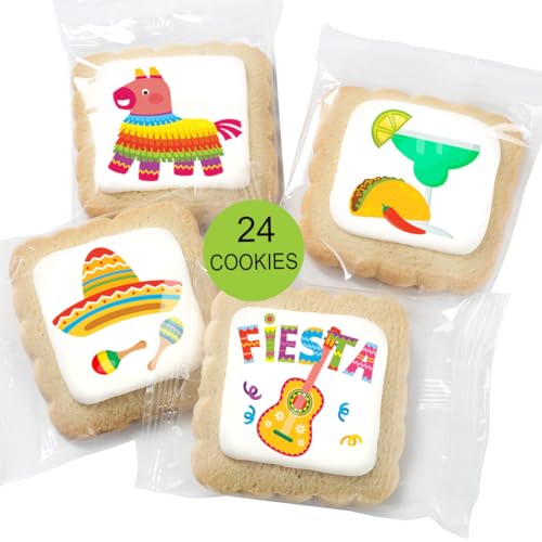Image of Cinco De Mayo Themed Cookies Mexican Fiesta Treats | 24 Pack Bulk | Individually Wrapped | Party Favor Snacks Cookie Gift Basket