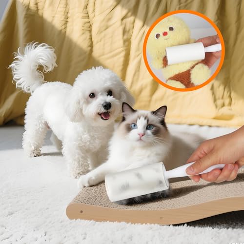20 Rollen (1200 Blatt) Fusselrolle, mit 2 Griffe und 2 Staubschutz, Ideal als Fusselrolle tierhaare, Fusselbürste kleidung oder lint roller für Kleidung, Fusselroller, Bett,Sofa,Katzen- und Hundehaare