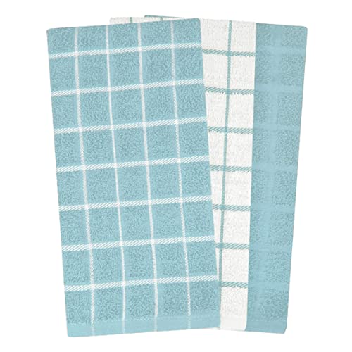 Ritz Premium 100% Cotton Terry Check Kitchen Dish Towels - Highly Absorbent, Super Soft, Long-Lasting, 25"x15", 3-Pack, Dew