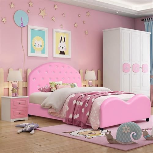 Pemberly Row Plywood PU Upholstered Platform Kids Princess Toddler Bed in Pink - Image 3