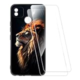 ESACMOT Coque Imprimée + 2 Protections Verre Trempé Compatible avec Tecno Pop 4, Coque Souple Anti-Choc et Film HD Clair (Lion 1)