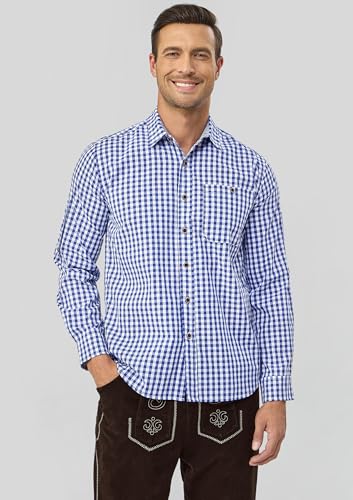 Trachtenhemd Herren Oktoberfest Hemd Kariertes Hemd Outfit Langarm Trachten Hemden Tracht Blau Trachtenhemden Kurzarm Karohemd Freizeithemd Baumwolle M