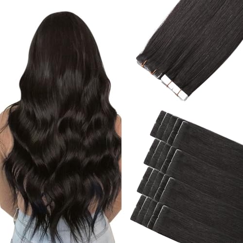 Image of Sindra Invisible Tape in Human Hair Extensions Natural Black 16inch | Invisi Edge Tape in Hair Extensions, for Everyday Wear, Seamless Remy Human Hair, 45g 20pcs, Natural Look