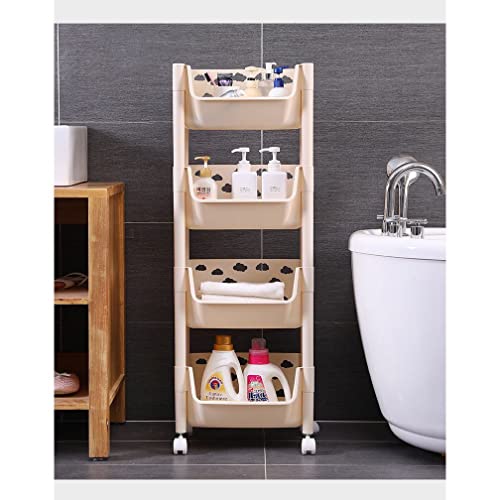 Image of PARASNATH Polypropylene,Plastic SKEP 4 Layer Fruit & Vegetable Basket Trolley (Ivory Colour) for Home & Kitchen Fruit Basket Storage Rack Organizer Holders kitchen trolley - Rectangular