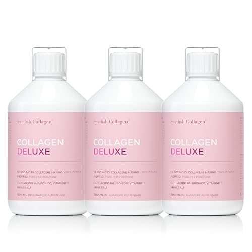 Swedish Collagen Deluxe 500Ml X 3 I Bundle A 8 Settimane I 12500 Mg Di Collagene Marino (Tipo I E Iii) I Acido Ialuronico, Biotina, Vitamina C I Senza Zucchero - 8 Week Supply