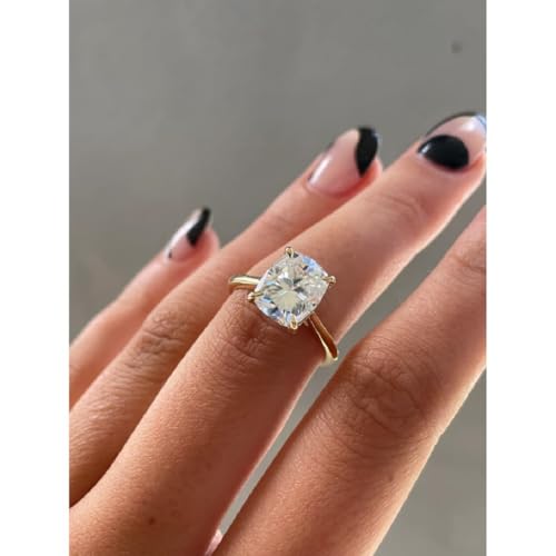 Handmade Wendy 1CT-3CT Classic Cushion Cut Moissanite Anniversary Ring for Women Solitaire Wedding Engagement Ring Promise Gifts for Her 925 Silver, 10K/14K/18K Solid Gold4