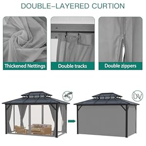   10X13FT-Outdoor-Hardtop-Gazebo-with-Aluminum-Frame-Heavy-Duty-Double-Roof-Polycarbonate-Gazebo-Including-Mesh-Netting-and-Sunshade-Curtains-for-Patios-Terraces-Lawns-Decks-Brown-Grey