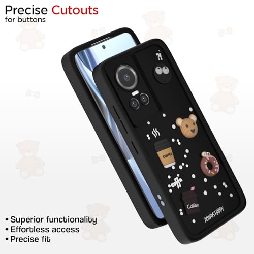 Image of Outlouders Back Cover for Oppo Reno 10 5G | 3D Cartoon Bear Cute Fun Silicone Full Body Protection Bumper Case (Black)
