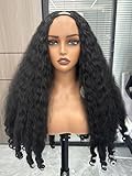 PREMPO Afro Wig V Part Kinky Curly Wigs for Black Women, 180% Density Wear and Go Glueless Wig with Unique Bouncy Curls in the End, Synthetic No Leave out Clip in (Black, 24 Inch)