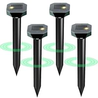 Snake & Mole & Rabbit & Skunk Repellent Solar Powered, 2025 Upgraded Ultrasonic Deterrent, IP65 Waterproof, Gopher Groundhog Chipmunk Raccoon and Vole Repellent & Deterrent for Lawn & Garden, 4 Pack