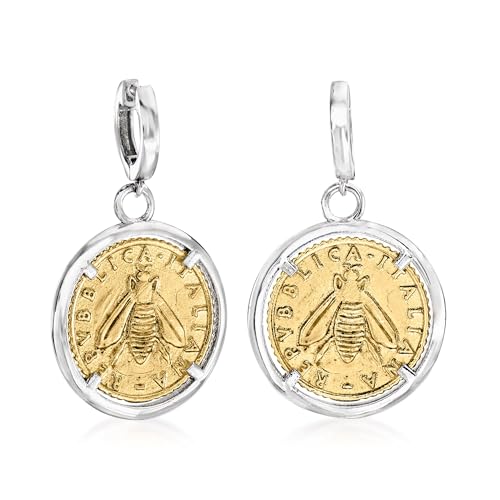 Ross-Simons Italian Replica Lira Bee Coin Drop Earrings in Sterling Silver and 18kt Gold Over Sterling3