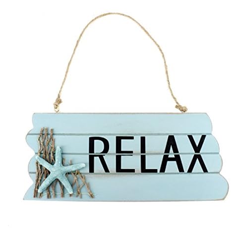 11.6"x5" Nautical Wood with Rope Hanging Welcome Sign RELAX with Starfish Cover