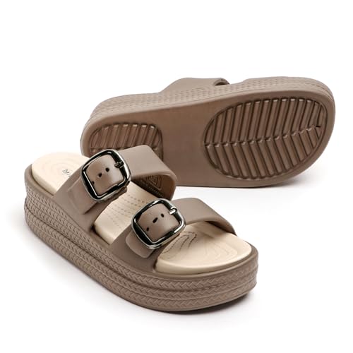 Image of Essence Women Buckle Sandals with Super Soft Insole | Ergonomic Footbed | Lightweight | Platform Heel | Cushioned Sole | Suggested by Doctors I Latest, Stylish and Trendy Slip-Ons for Girls and Ladies
