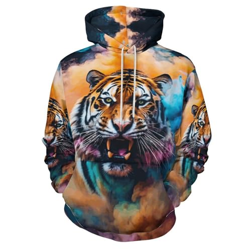 Zakqeik Men's Leopard And Flower Hoodie Unique Sweatshirt Pullover Hooded With Pocket