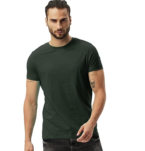 Image of Sleepynuts Men's Regular Fit Round-Neck Half Sleeves Solid Casual Wear T-Shirt (Militry Green -S)