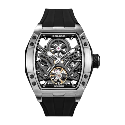 Police Tampa 42mm Men's Automatic Black Dial with Black Silicon