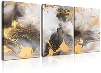 Amazon｜抽象画 流体塗装 抽象線油絵 抽象インテリア絵画 ゴールデン