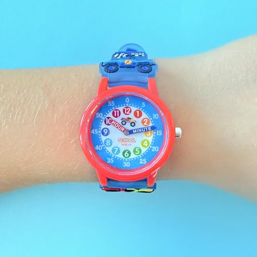 Image of Kids 3D Band First Watch - Analog Color Watch - Monster Trucks, Dinosaurs, Spider - Time Teacher - Girls, Boys, Children - School Watch