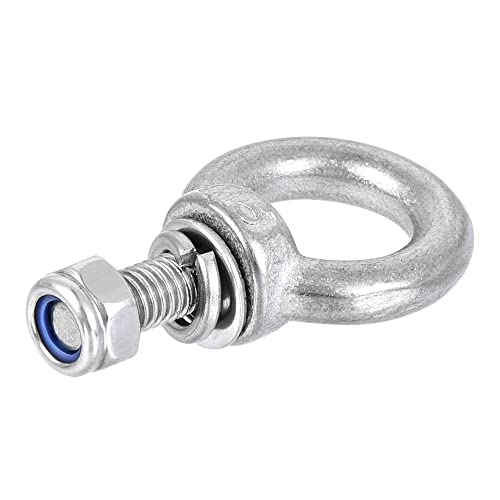 Image of uxcell Lifting Eye Bolt M5 x 12.5mm Male Thread with Hex Screw Nut Gasket Flat Washer for Hanging Securing Chain Wire Rope, 304 Stainless Steel, 6 Sets