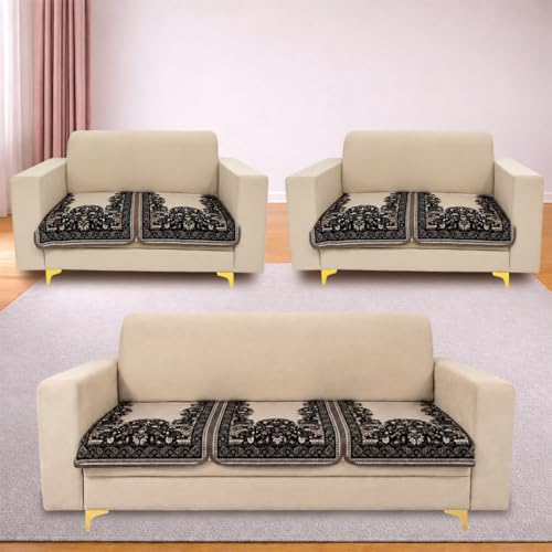 Image of Homerz Premium 'Maharaja Paradise Series' Sofa Cover | Net Fabric Sofa Cover | Washable, Anti-Dust Backed & Wrinkle Resistant Cover (Beige Empress, 7 (3+2+2) Seater, Only Seat Cover)