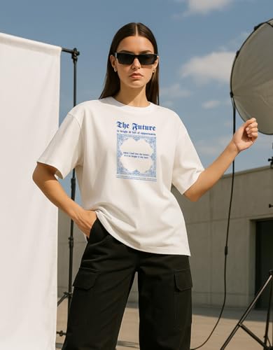 Image of Cotton Blend Oversized Baggy Fit Drop Shoulder Graphic Printed Half Sleeve T-Shirt Combo for Women (Pack of 3) (Sizes: S to 2XL)