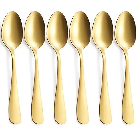 GoGeiLi Matte Gold Spoons Set, 7.8 Inch Stainless Steel Satin Finish Dinner Spoons, Gold Silverware Flatware Spoon Set of 6, Dishwasher Safe Cover