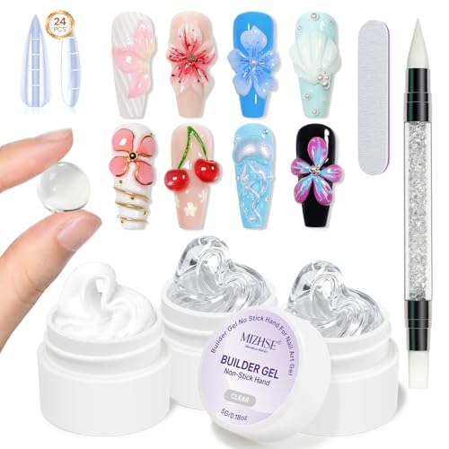 MIZHSE 3PCS 3D Sculpting Gel Nail Art Clear White 5 in 1 Solid Builder Gel Set Hard Gel for Nails Non-Sticky U V LED Molding Building Gel with Dual Forms for Beginners Salon Home DIY Travel Size