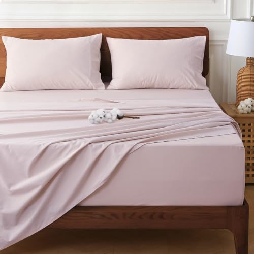 HYPREST Extra Deep Pocket Queen Sheet Sets Fits 18"-24" in Deep Mattress -100% Cotton Queen Sheet Set,Pink Hotel Luxury Soft Wrinkle Free Cooling Sheet Sets for Queen Bed Deep Pocket