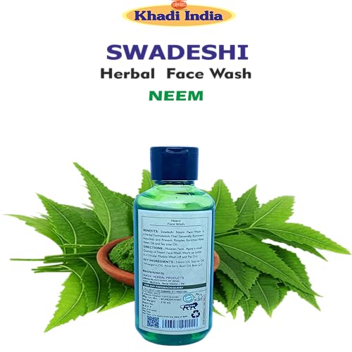 Image of Khadi Natural 100% Herbal Neem Face Wash - Anti-Acne & Purifying Cleanser, Fights Pimples & Bacteria, Sulfate & Paraben Free - 420ml