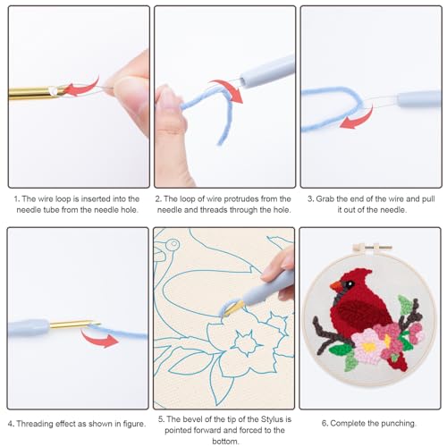 Image of Louise Maelys Beginners Punch Needle Kits,for Starter Adults,Rug Cross Stitch Kit Tool Including Handle Embroidery Pen,Cloth,Hoop,Threads and Instruction-Cardinal Bird Pattern