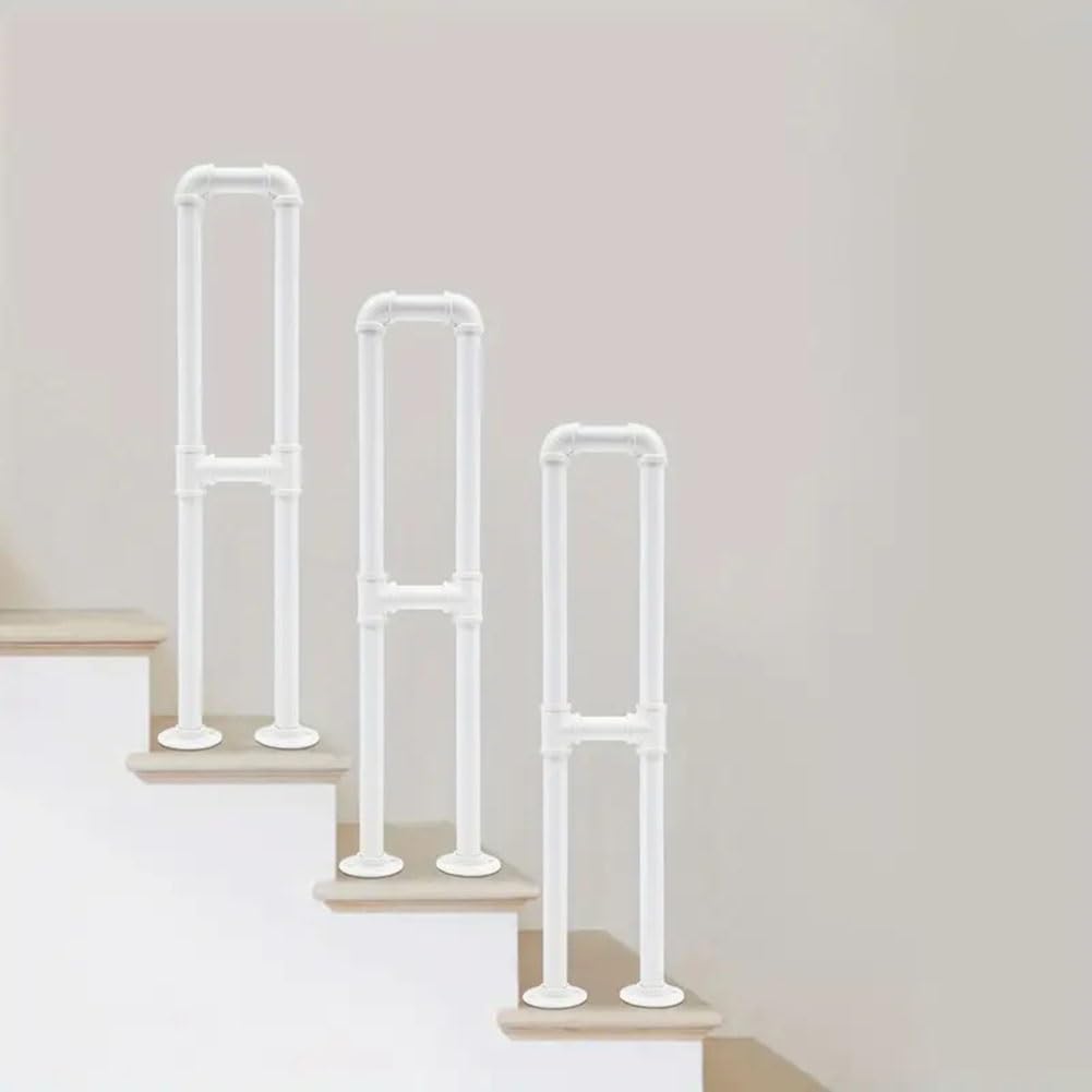 U-Shaped Staircase Handrail, Attic Safety Non-Slip Stair Railings, Industrial Style Wrought Iron Transitional Handrails for Garden, Yard, Deck, Garage(White-3PCS,75CM/2.4FT)